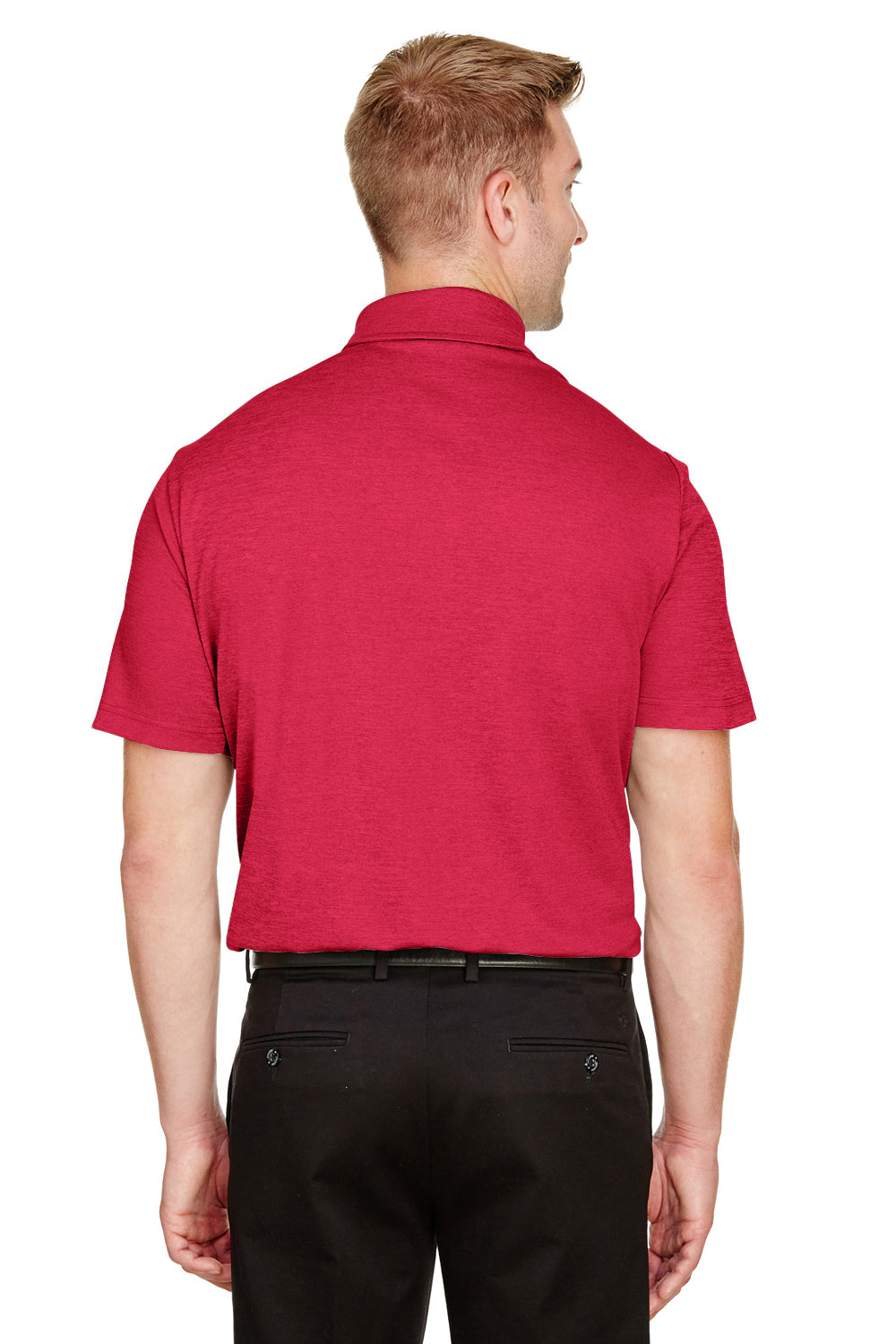 Devon & Jones DG22 Mens CrownLux Address Melange Performance Moisture Wicking Short Sleeve Polo Shirt Heather Red Model Back