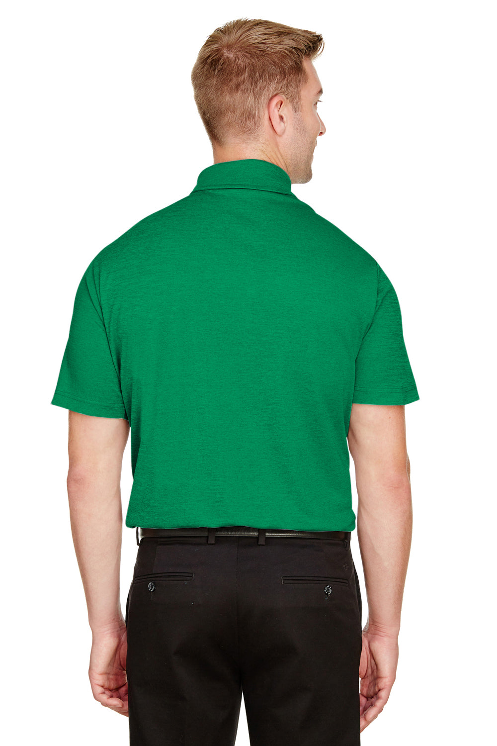 Devon & Jones DG22 Mens CrownLux Address Melange Performance Moisture Wicking Short Sleeve Polo Shirt Heather Kelly Green Model Back