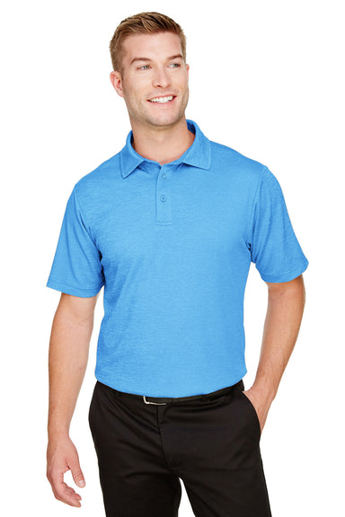 Devon & Jones DG22 Mens CrownLux Address Melange Performance Moisture Wicking Short Sleeve Polo Shirt Heather Ocean Blue Model Front