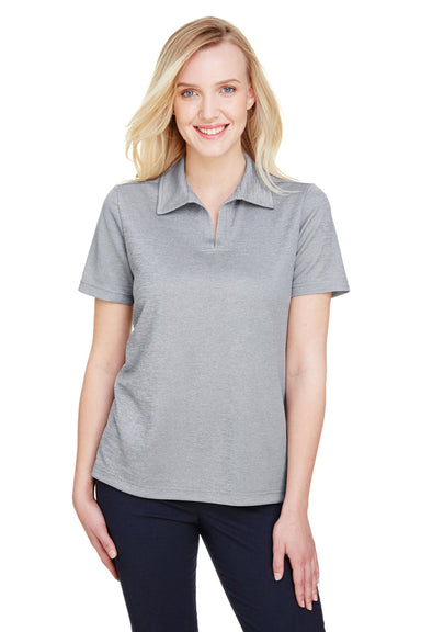 Devon & Jones DG22W Womens CrownLux Address Melange Performance Moisture Wicking Short Sleeve Polo Shirt Heather Grey Model Front