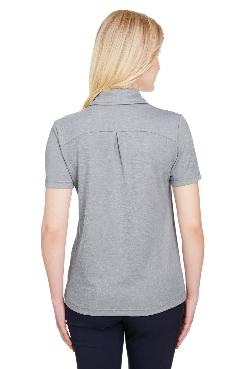 Devon & Jones DG22W Womens CrownLux Address Melange Performance Moisture Wicking Short Sleeve Polo Shirt Heather Grey Model Back