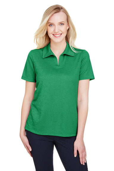 Devon & Jones DG22W Womens CrownLux Address Melange Performance Moisture Wicking Short Sleeve Polo Shirt Heather Kelly Green Model Front