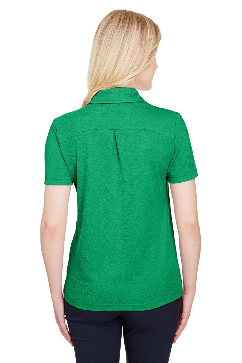 Devon & Jones DG22W Womens CrownLux Address Melange Performance Moisture Wicking Short Sleeve Polo Shirt Heather Kelly Green Model Back