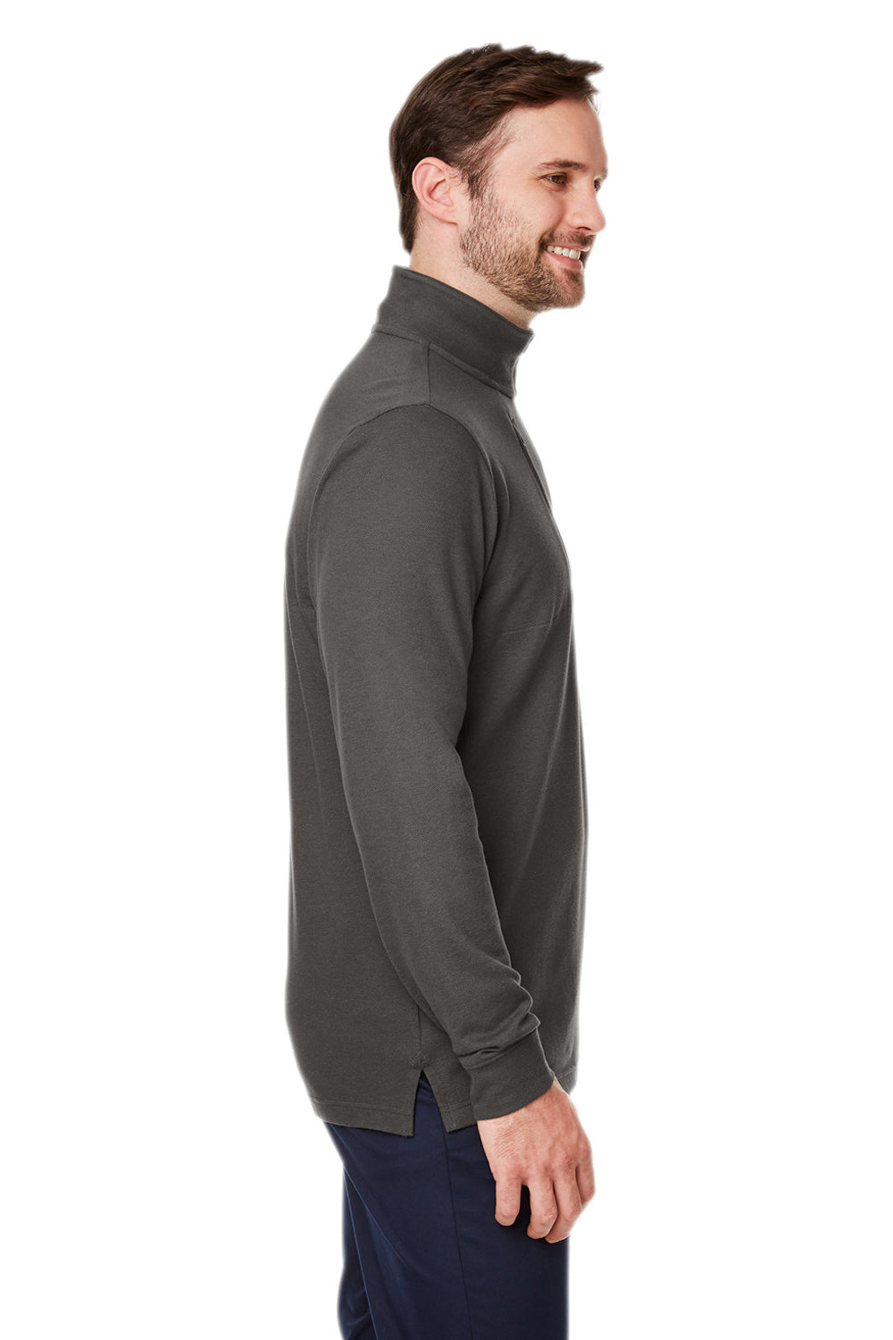 Devon & Jones DG400 Mens New Classics Performance Moisture Wicking 1/4 Zip Sweatshirt Graphite Grey Model Side