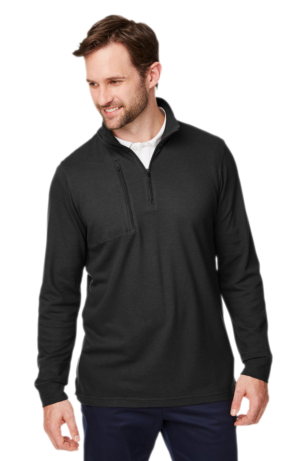 Devon & Jones DG400 Mens New Classics Performance Moisture Wicking 1/4 Zip Sweatshirt Black Model Front