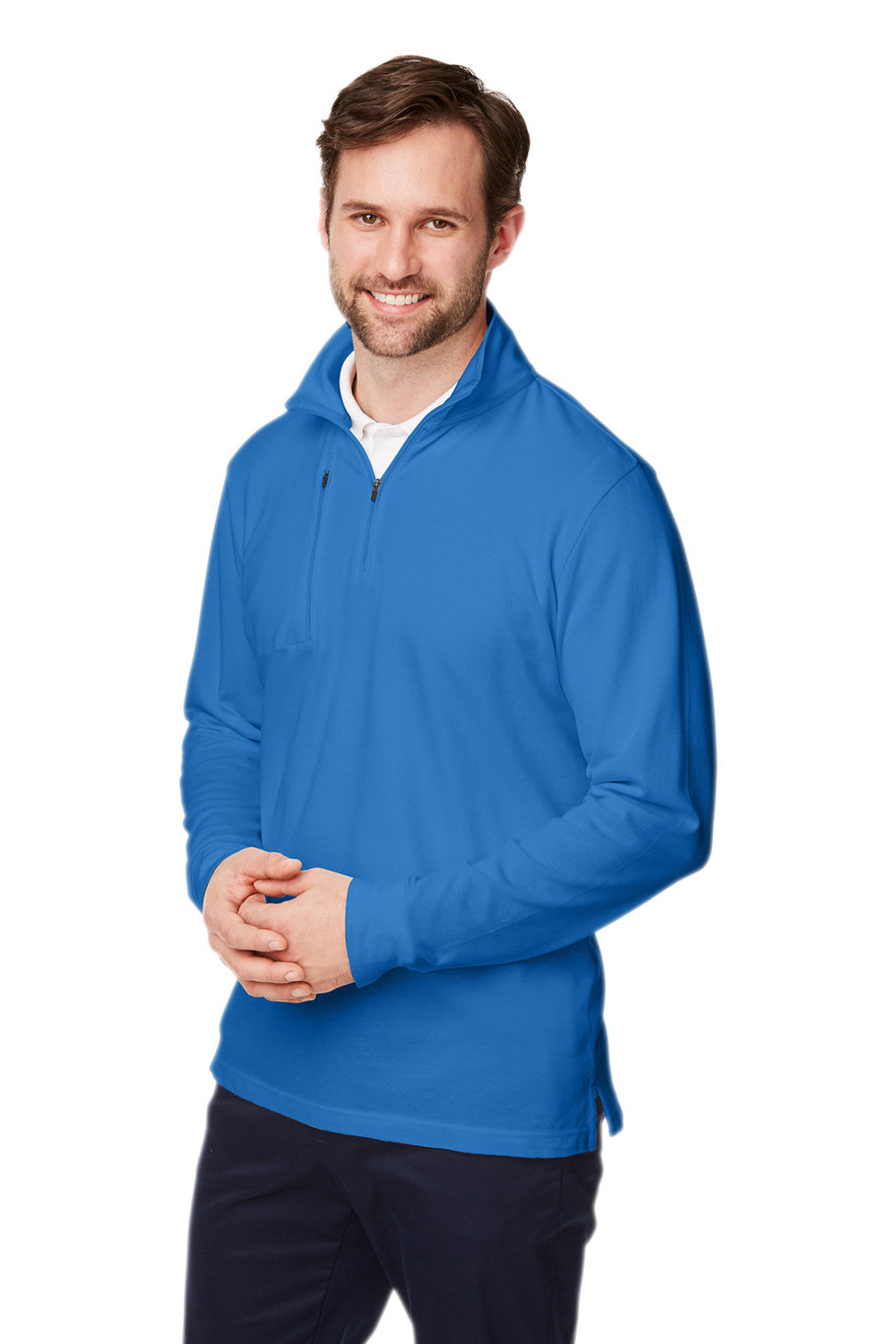 Devon & Jones DG400 Mens New Classics Performance Moisture Wicking 1/4 Zip Sweatshirt French Blue Model 3q