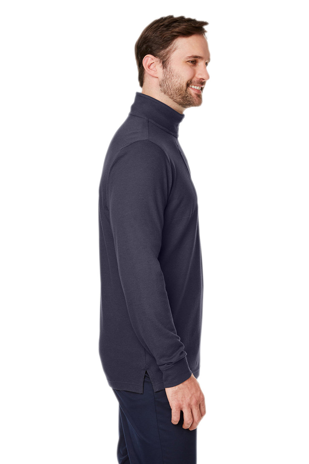 Devon & Jones DG400 Mens New Classics Performance Moisture Wicking 1/4 Zip Sweatshirt Navy Blue Model Side