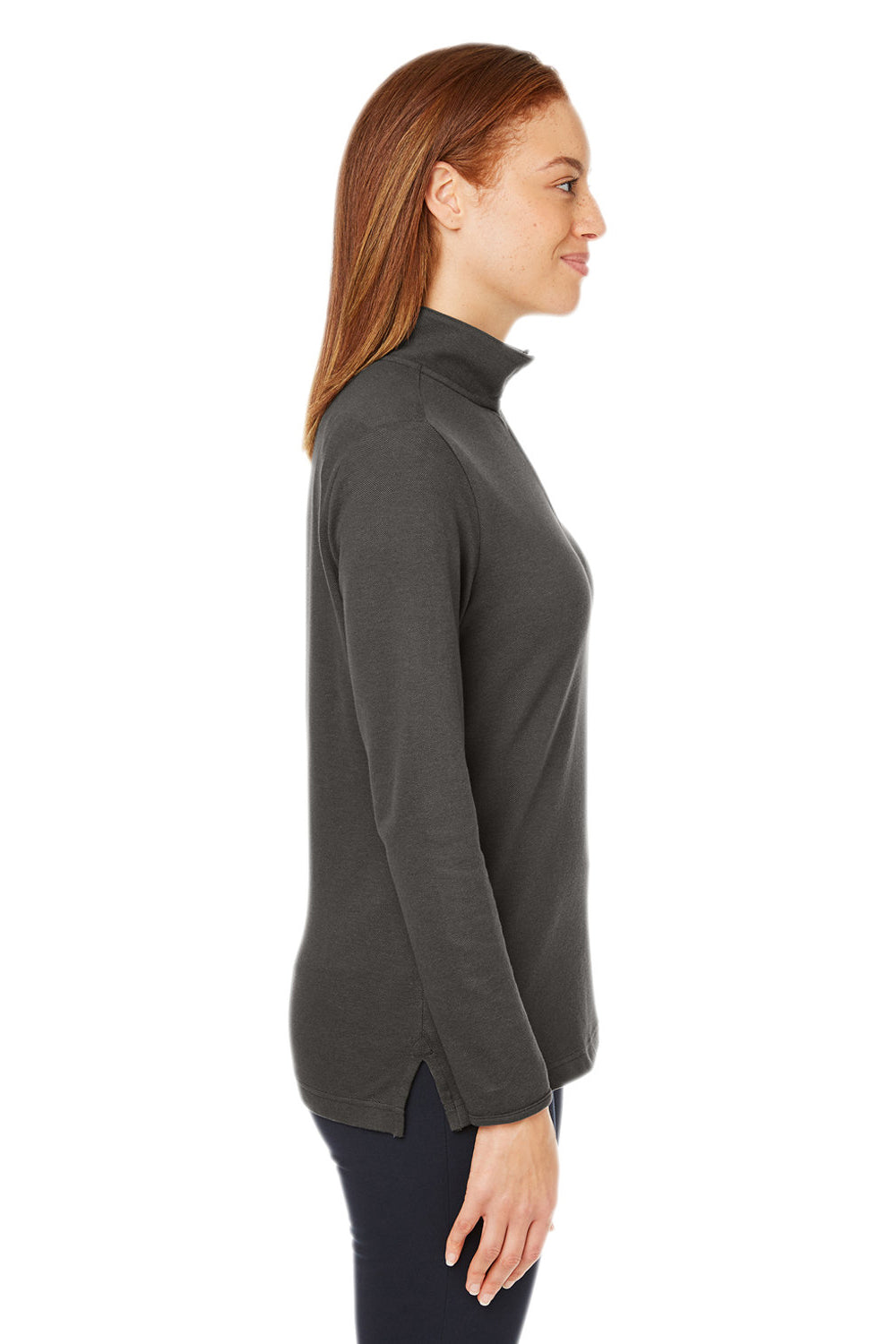 Devon & Jones DG400W Womens New Classics Performance Moisture Wicking 1/4 Zip Sweatshirt Graphite Grey Model Side