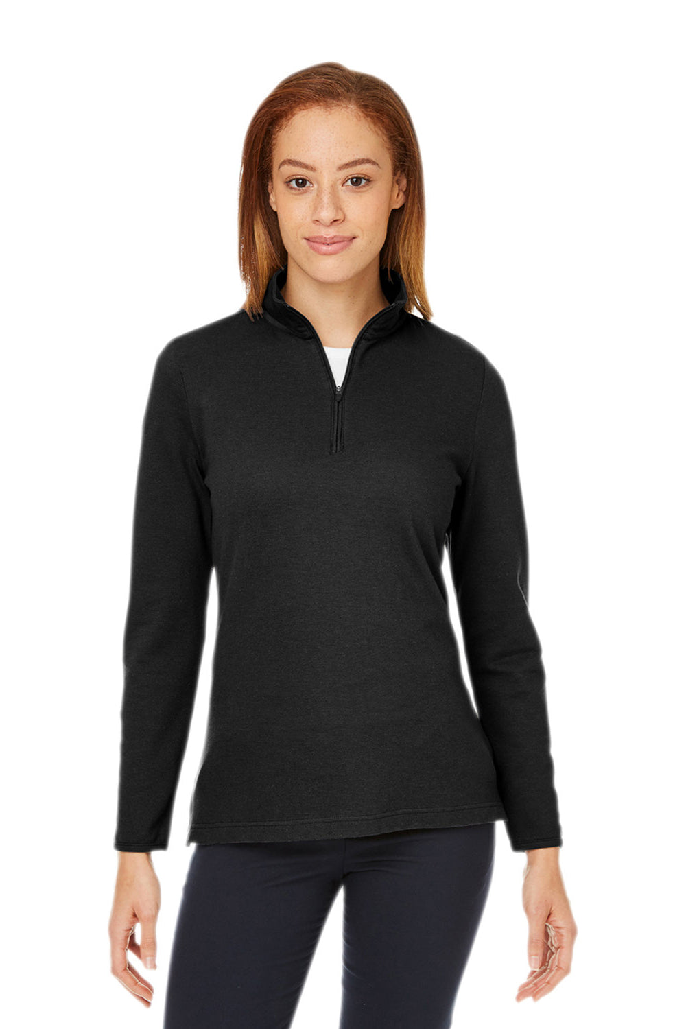 Devon & Jones DG400W Womens New Classics Performance Moisture Wicking 1/4 Zip Sweatshirt Black Model Front