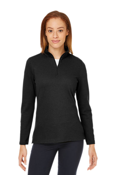 Devon & Jones DG400W Womens New Classics Performance Moisture Wicking 1/4 Zip Sweatshirt Black Model Front