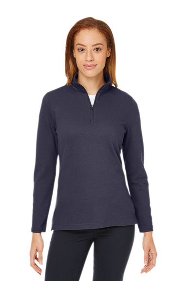 Devon & Jones DG400W Womens New Classics Performance Moisture Wicking 1/4 Zip Sweatshirt Navy Blue Model Front