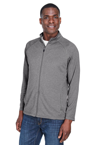 Devon & Jones DG420 Mens Compass Stretch Tech Moisture Wicking Full Zip Sweatshirt Heather Dark Grey Model Front