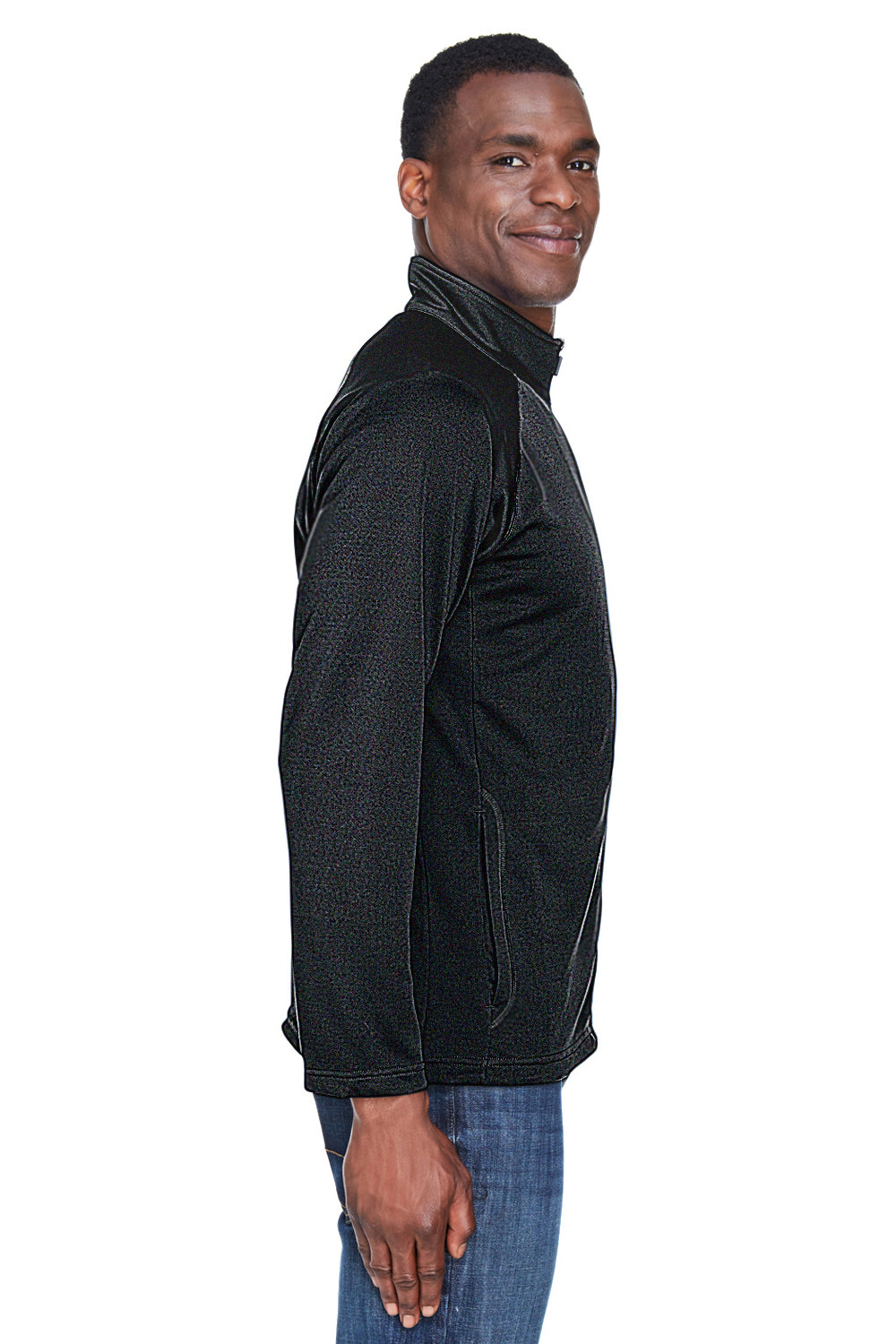 Devon & Jones DG420 Mens Compass Stretch Tech Moisture Wicking Full Zip Sweatshirt Black Model Side