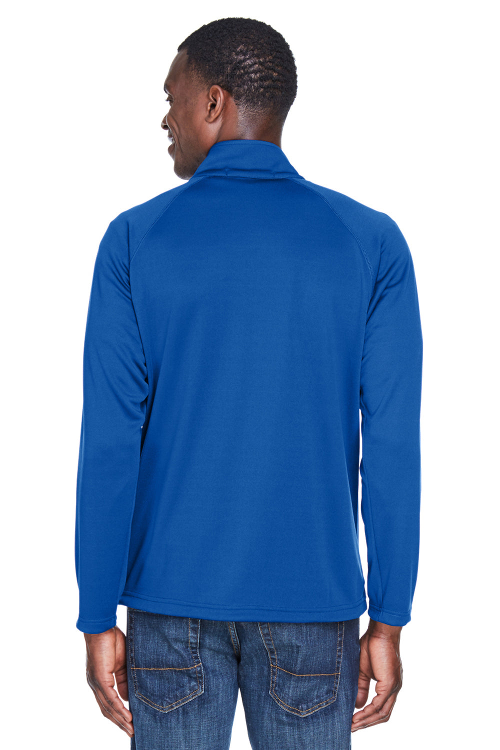 Devon & Jones DG420 Mens Compass Stretch Tech Moisture Wicking Full Zip Sweatshirt True Royal Blue Model Back