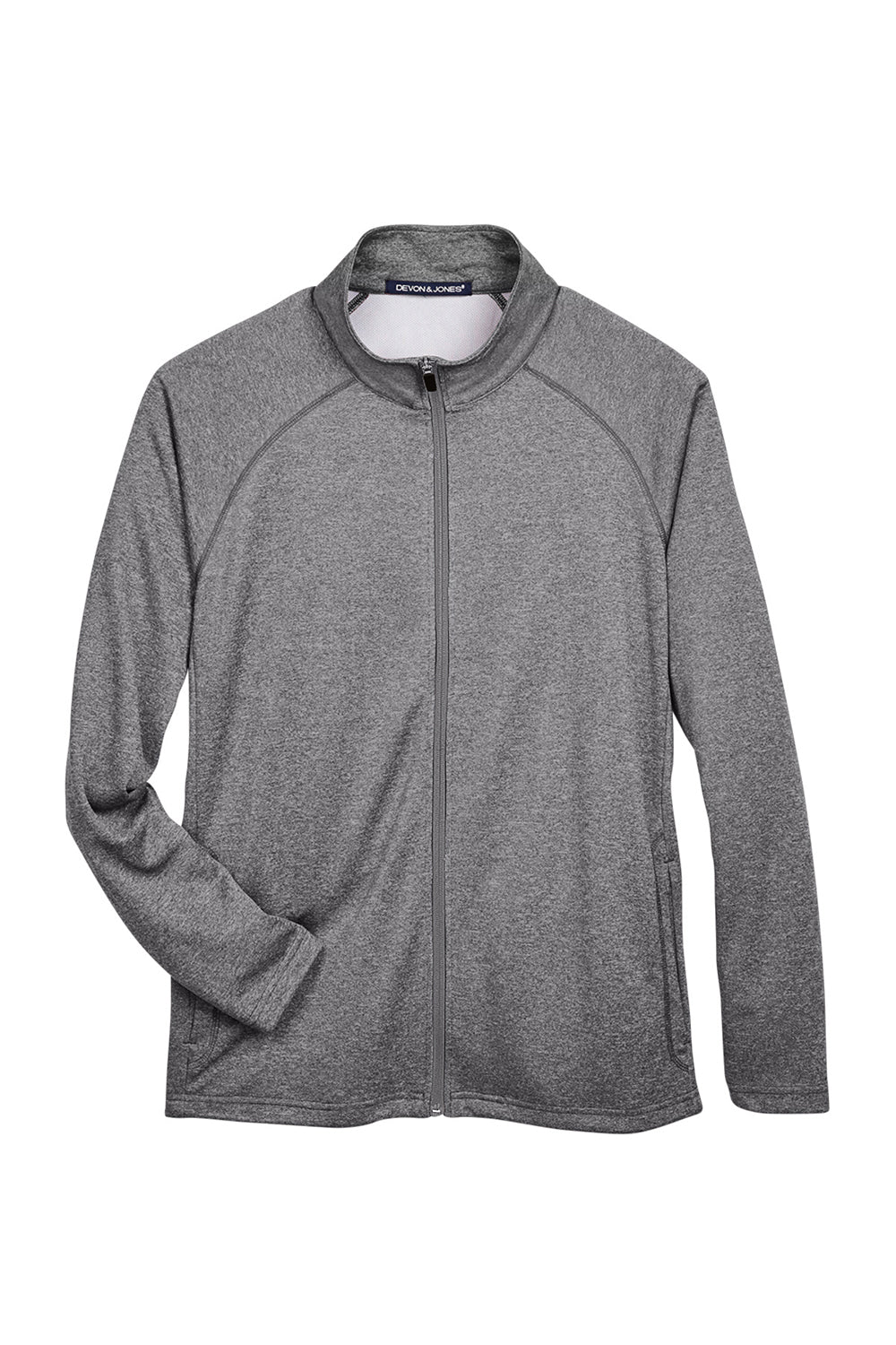 Devon & Jones DG420 Mens Compass Stretch Tech Moisture Wicking Full Zip Sweatshirt Heather Dark Grey Flat Front