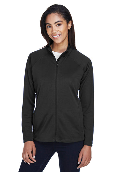 Devon & Jones DG420W Womens Compass Stretch Tech Moisture Wicking Full Zip Sweatshirt Black Model Front