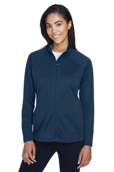 Devon & Jones DG420W Womens Compass Stretch Tech Moisture Wicking Full Zip Sweatshirt Navy Blue Model Front