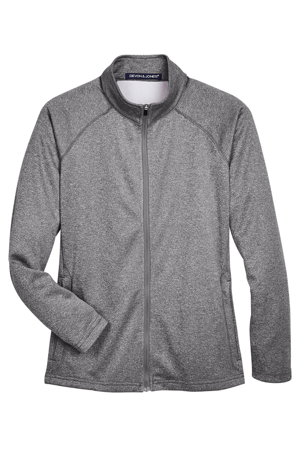 Devon & Jones DG420W Womens Compass Stretch Tech Moisture Wicking Full Zip Sweatshirt Heather Dark Grey Flat Front