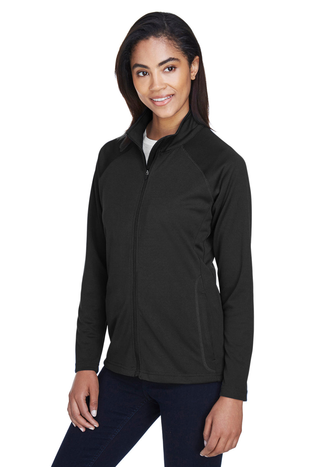 Devon & Jones DG420W Womens Compass Stretch Tech Moisture Wicking Full Zip Sweatshirt Black Model 3q