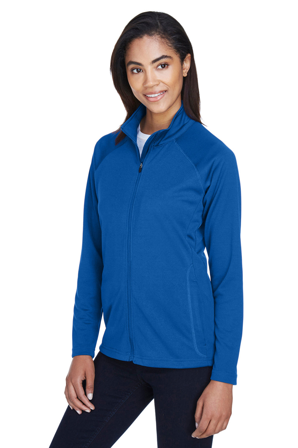 Devon & Jones DG420W Womens Compass Stretch Tech Moisture Wicking Full Zip Sweatshirt True Royal Blue Model 3q