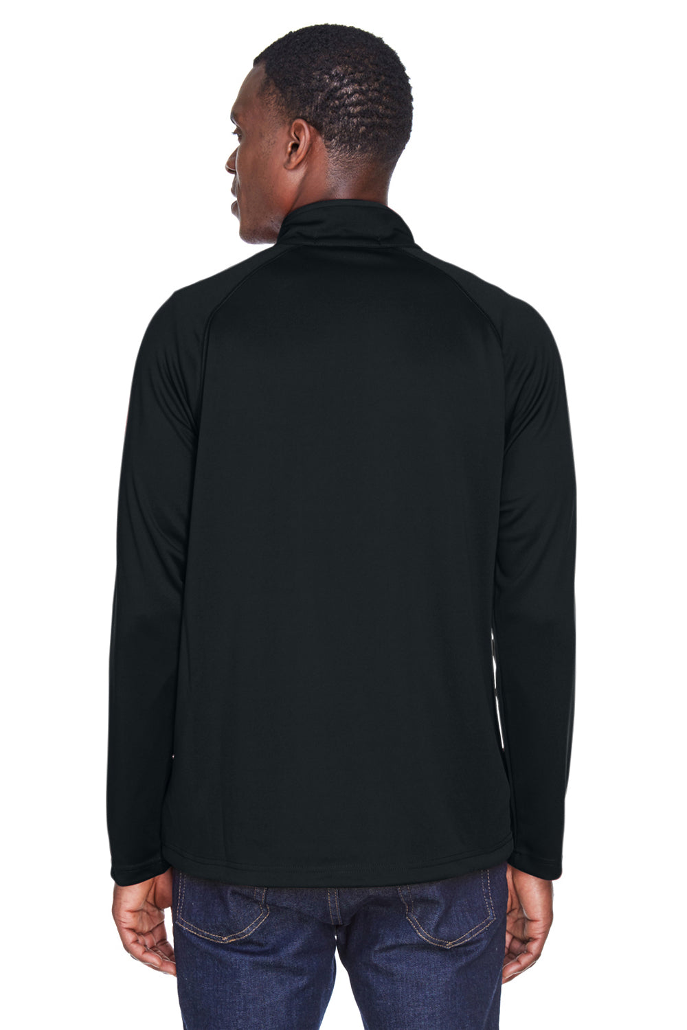 Devon & Jones DG440 Mens Compass Stretch Tech Moisture Wicking 1/4 Zip Sweatshirt Black Model Back