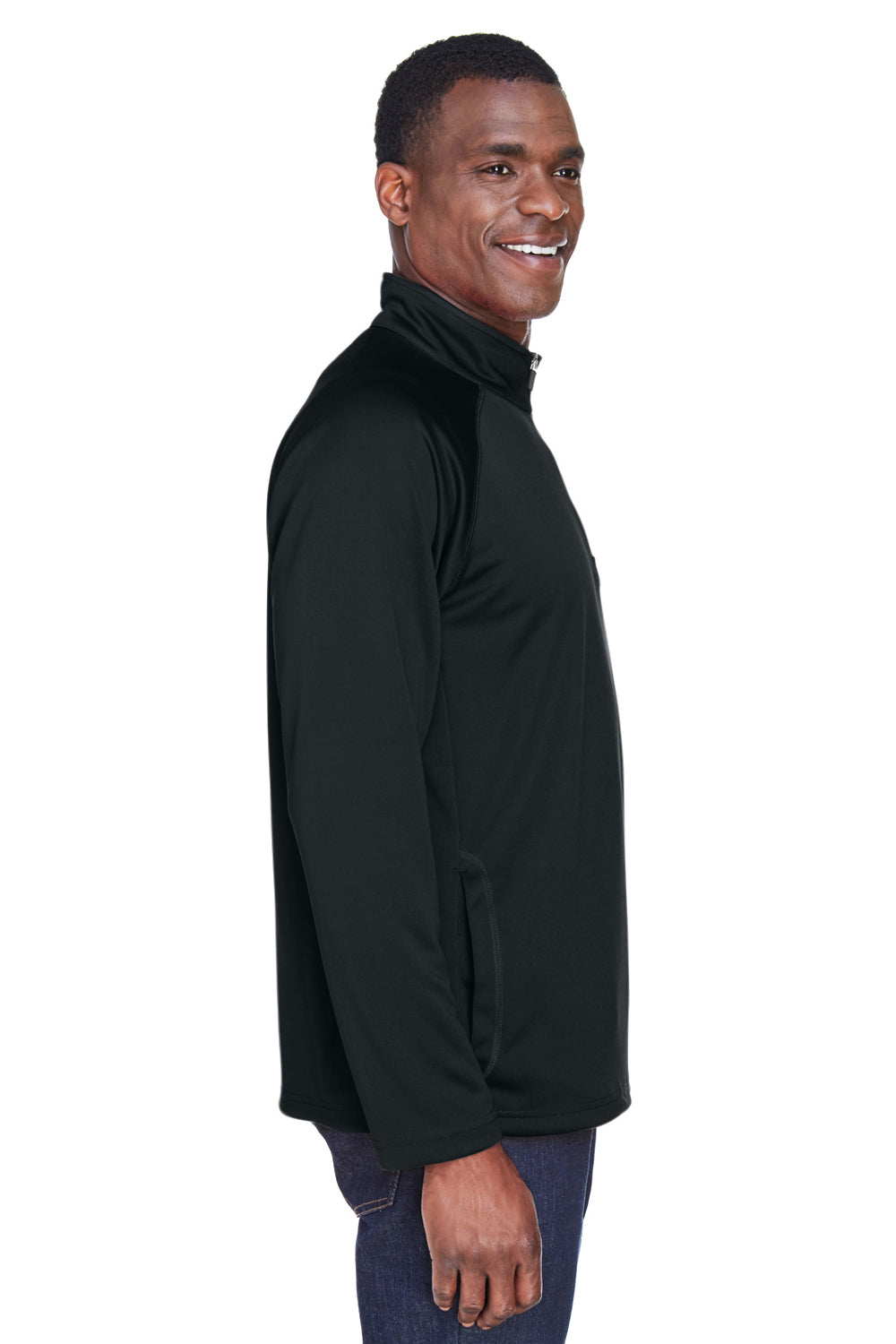 Devon & Jones DG440 Mens Compass Stretch Tech Moisture Wicking 1/4 Zip Sweatshirt Black Model Side