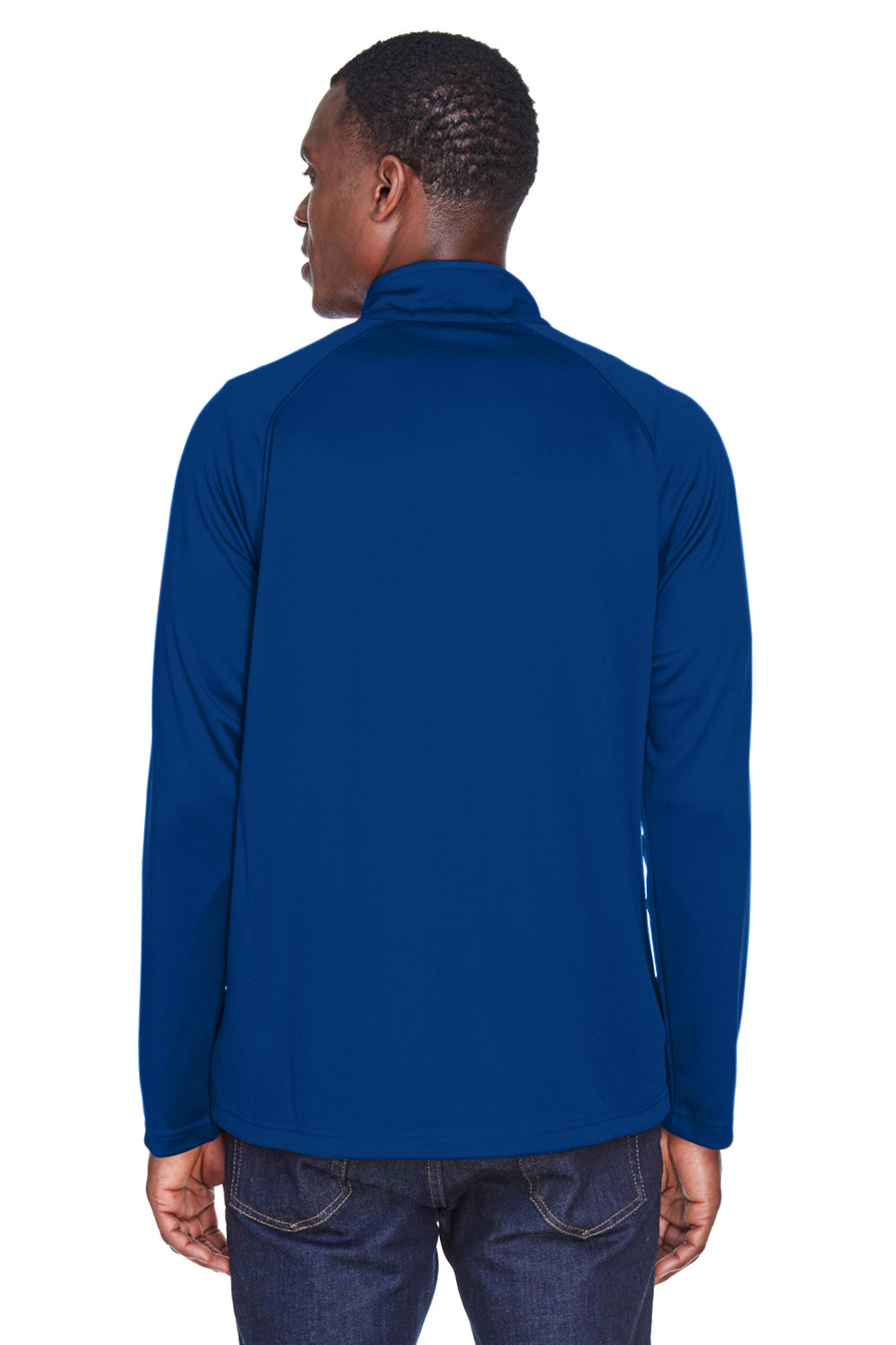 Devon & Jones DG440 Mens Compass Stretch Tech Moisture Wicking 1/4 Zip Sweatshirt True Royal Blue Model Back