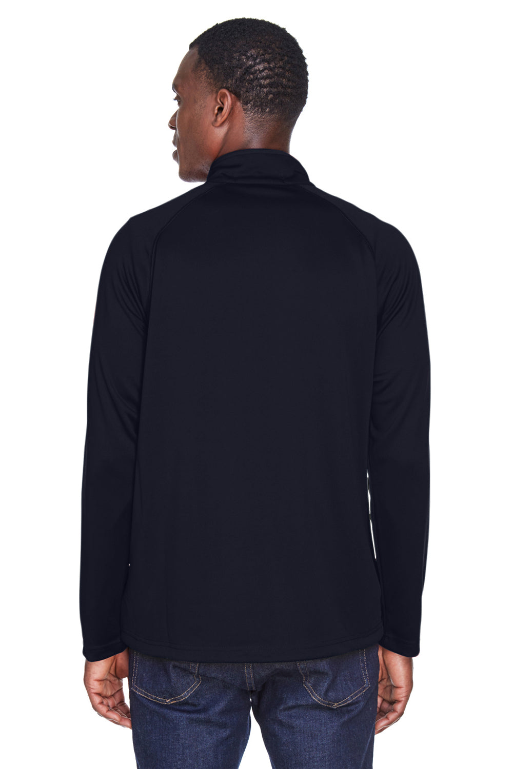 Devon & Jones DG440 Mens Compass Stretch Tech Moisture Wicking 1/4 Zip Sweatshirt Navy Blue Model Back