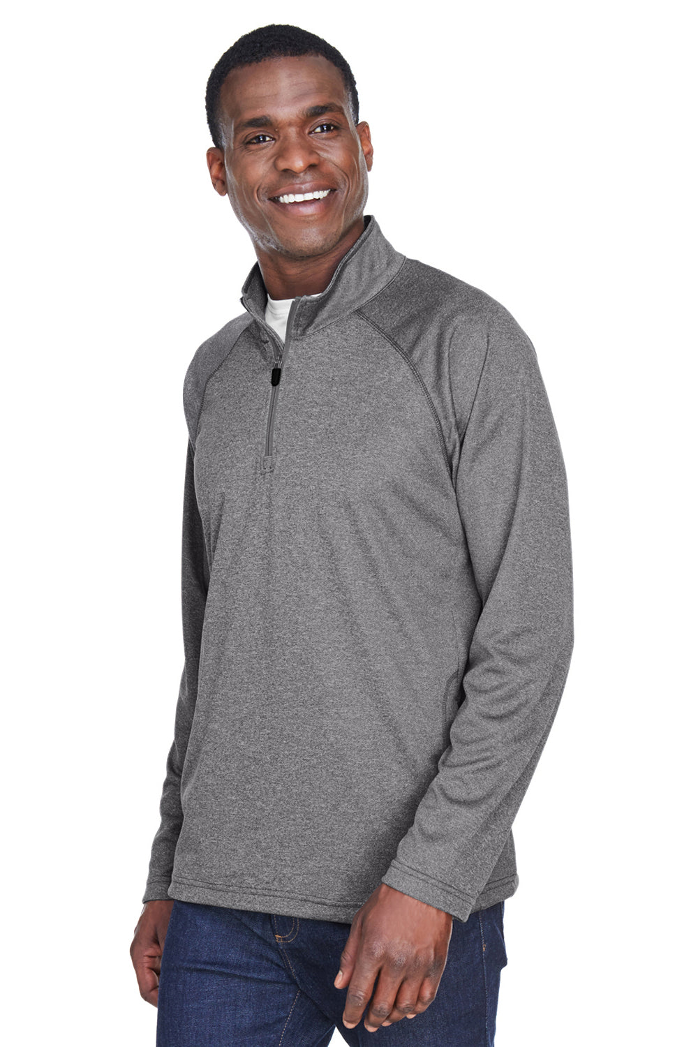 Devon & Jones DG440 Mens Compass Stretch Tech Moisture Wicking 1/4 Zip Sweatshirt Heather Dark Grey Model 3q