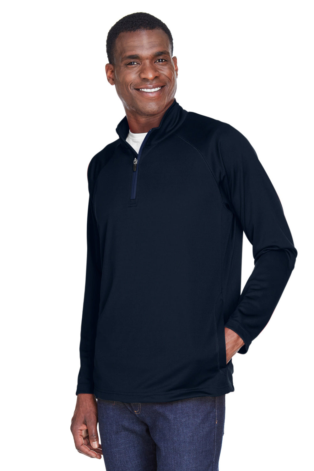 Devon & Jones DG440 Mens Compass Stretch Tech Moisture Wicking 1/4 Zip Sweatshirt Navy Blue Model 3q