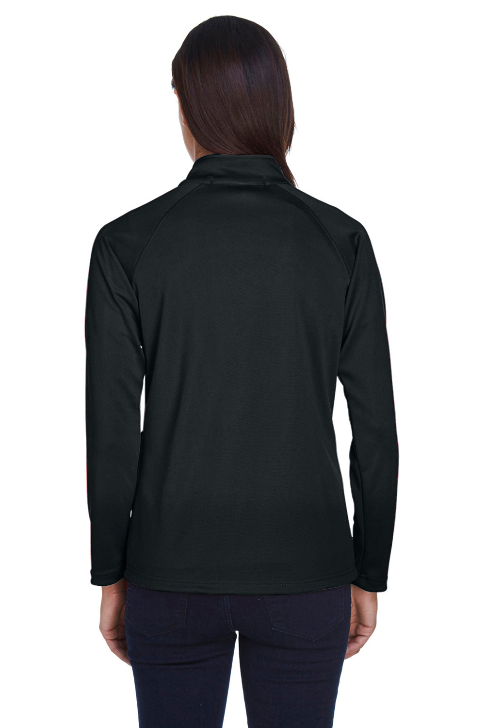 Devon & Jones DG440W Womens Compass Stretch Tech Moisture Wicking 1/4 Zip Sweatshirt Black Model Back