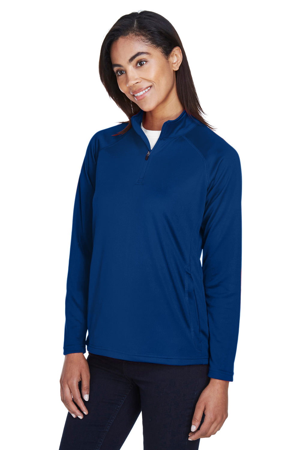 Devon & Jones DG440W Womens Compass Stretch Tech Moisture Wicking 1/4 Zip Sweatshirt True Royal Blue Model 3q