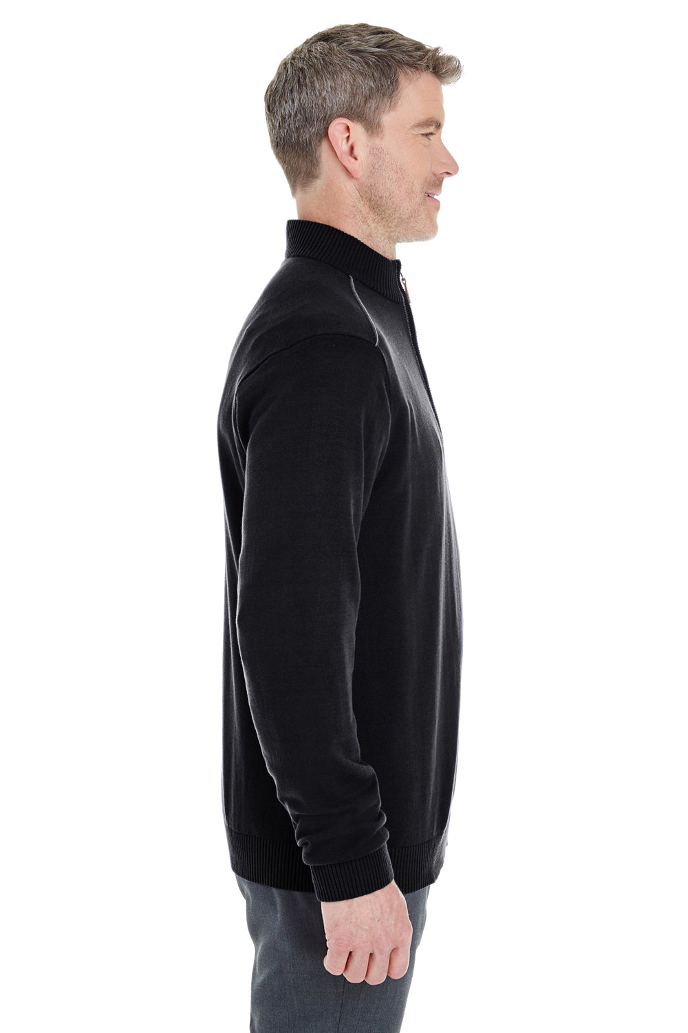 Devon & Jones DG478 Mens Manchester Jersey 1/4 Zip Sweater Black Model Side