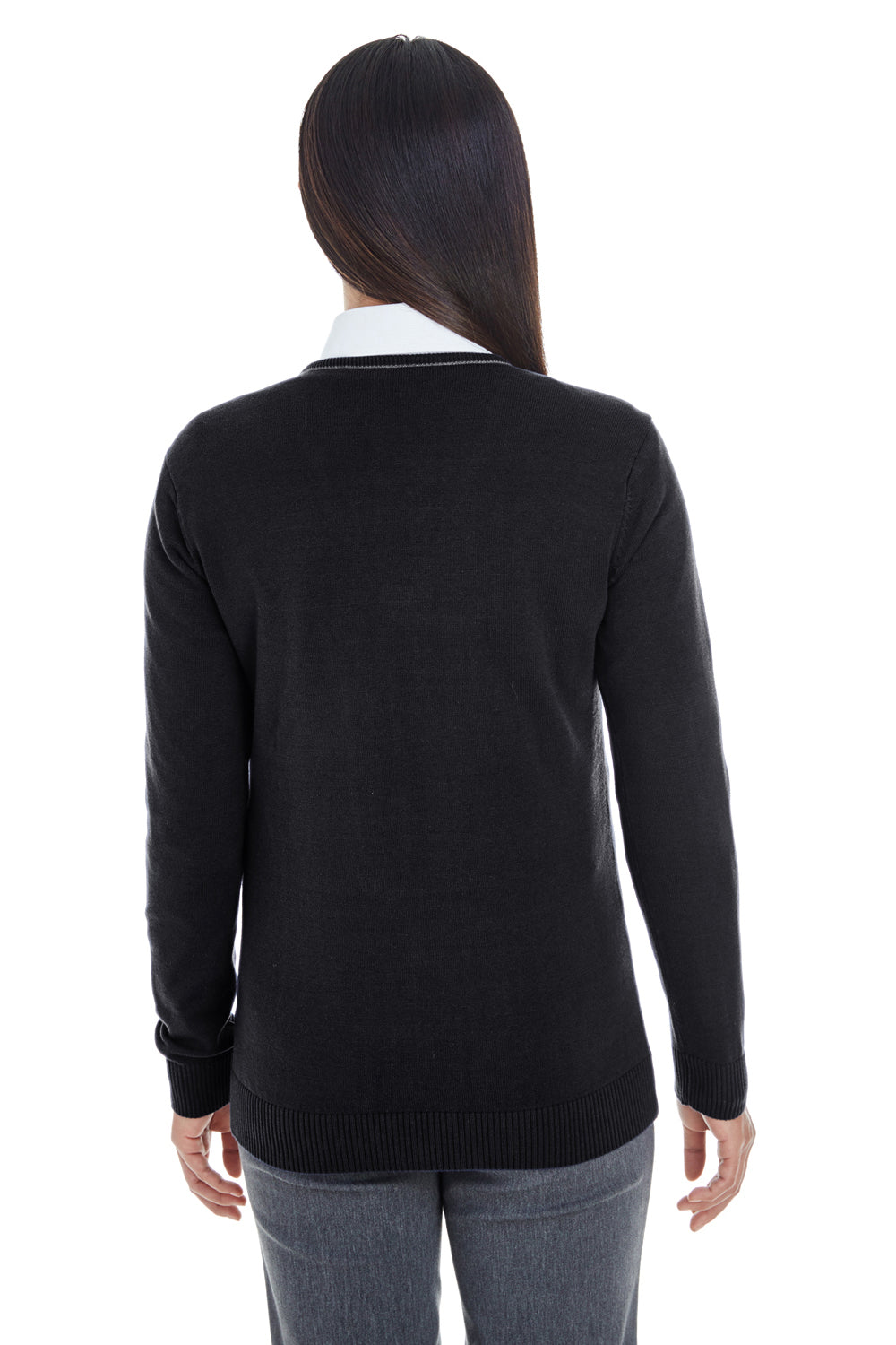 Devon & Jones DG478W Womens Manchester Jersey Full Zip Sweater Black Model Back