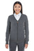 Devon & Jones DG478W Womens Manchester Jersey Full Zip Sweater Heather Dark Grey Model Front