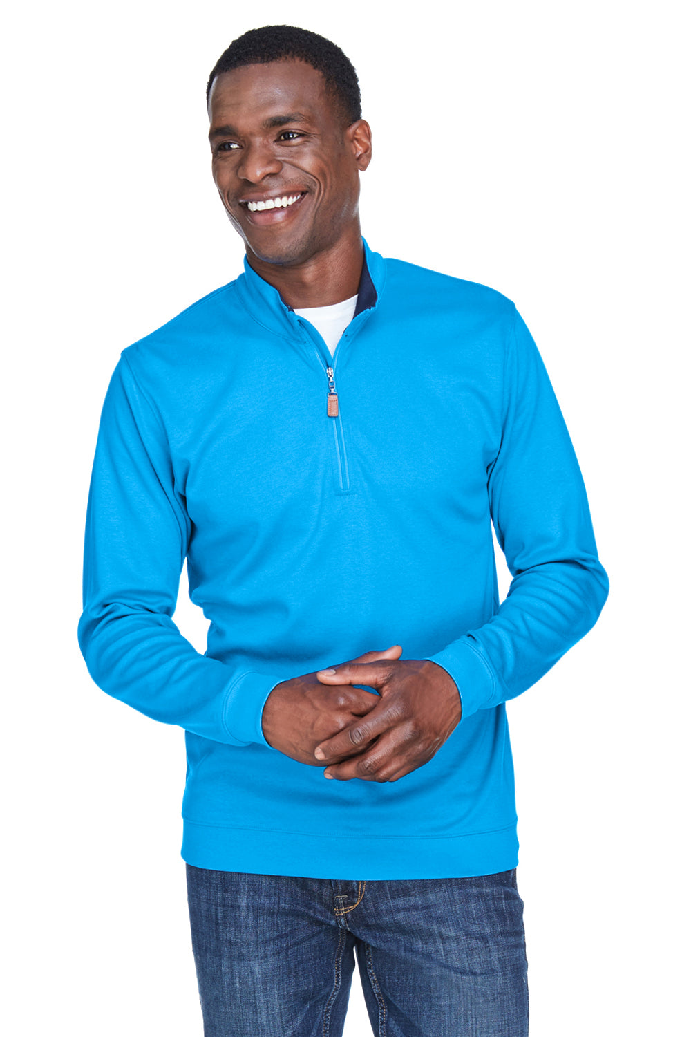 Devon & Jones DG479 Mens DryTec20 Performance Moisture Wicking 1/4 Zip Sweatshirt Ocean Blue Model Front