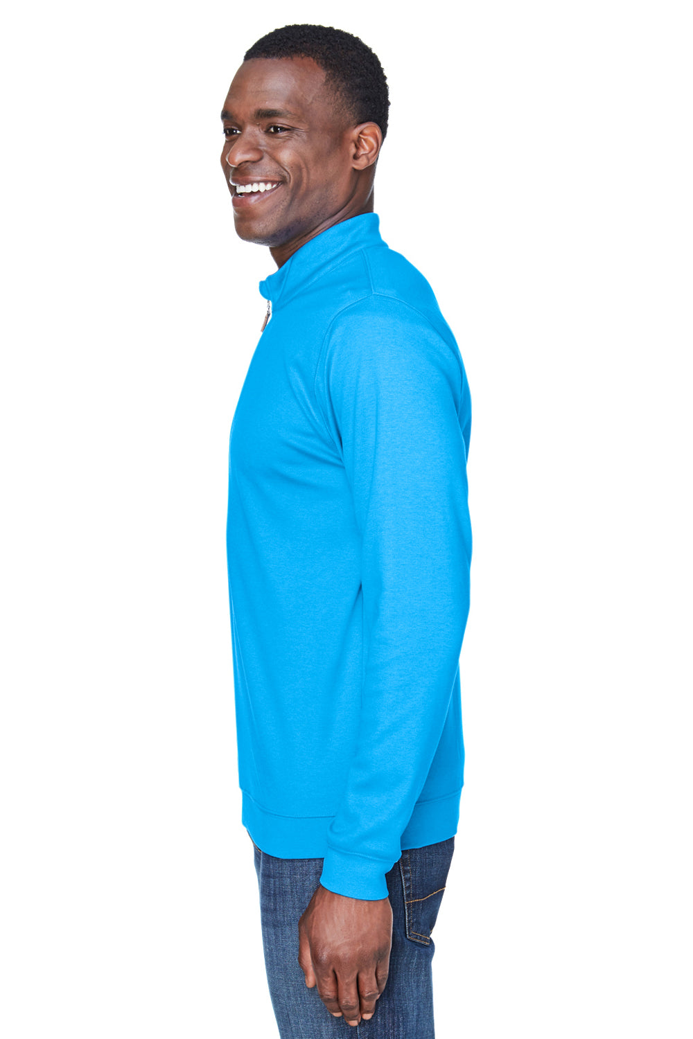 Devon & Jones DG479 Mens DryTec20 Performance Moisture Wicking 1/4 Zip Sweatshirt Ocean Blue Model Side