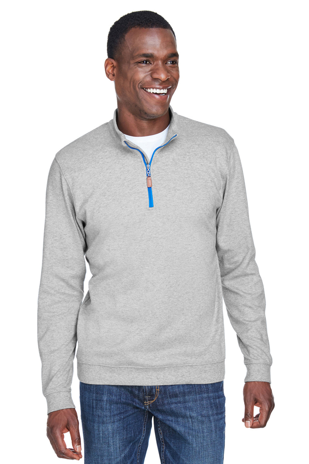 Devon & Jones DG479 Mens DryTec20 Performance Moisture Wicking 1/4 Zip Sweatshirt Heather Grey Model Front