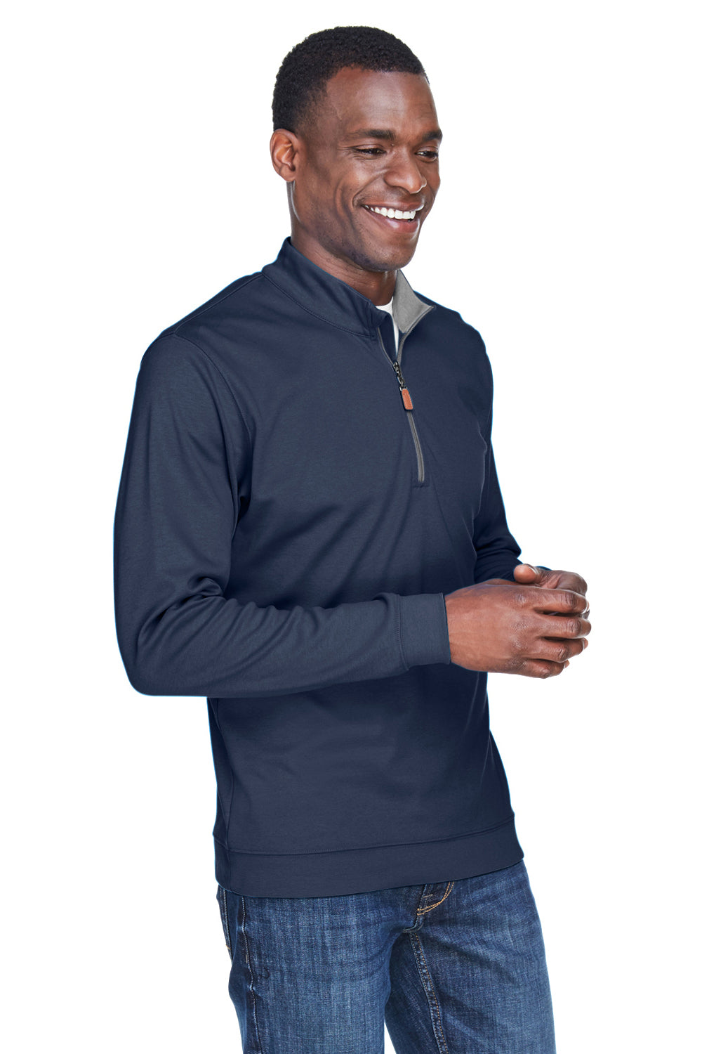 Devon & Jones DG479 Mens DryTec20 Performance Moisture Wicking 1/4 Zip Sweatshirt Navy Blue Model 3q