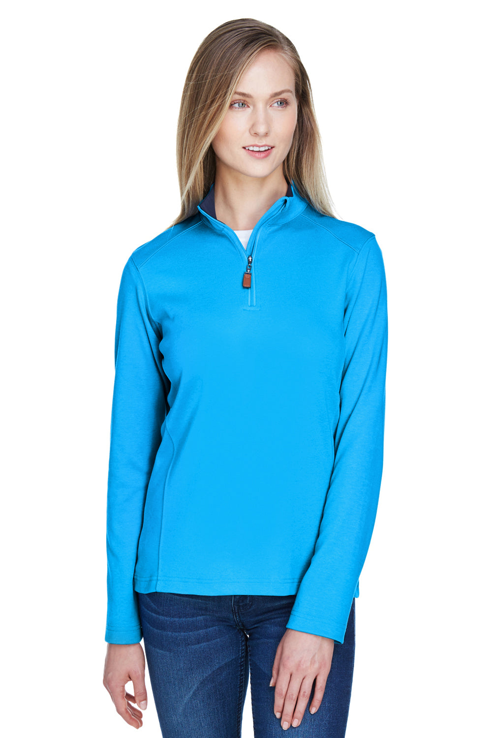 Devon & Jones DG479W Womens DryTec20 Performance Moisture Wicking 1/4 Zip Sweatshirt Ocean Blue Model Front