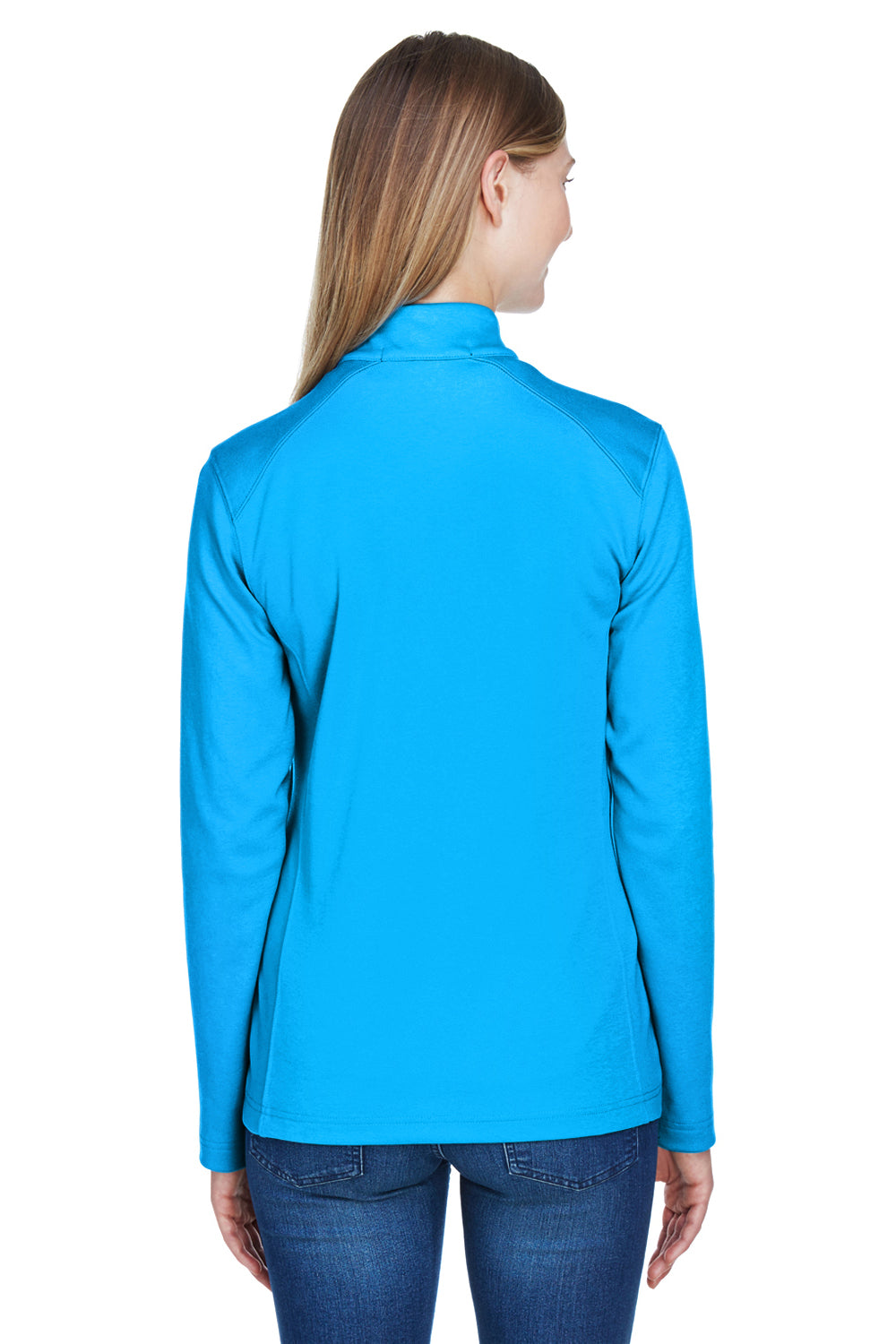 Devon & Jones DG479W Womens DryTec20 Performance Moisture Wicking 1/4 Zip Sweatshirt Ocean Blue Model Back