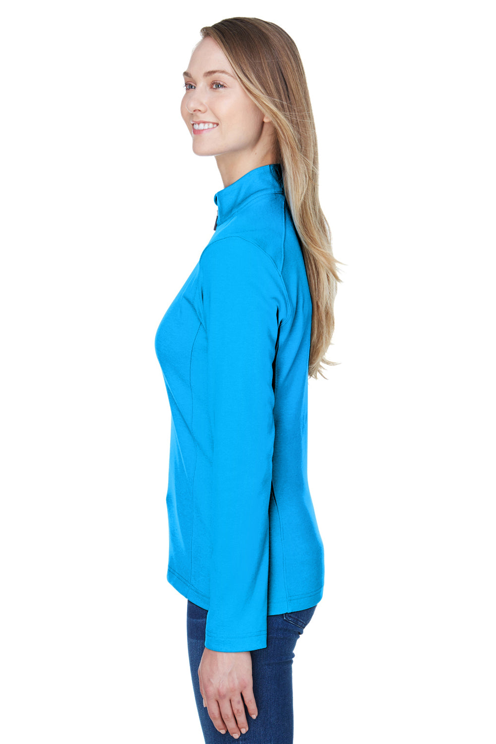 Devon & Jones DG479W Womens DryTec20 Performance Moisture Wicking 1/4 Zip Sweatshirt Ocean Blue Model Side