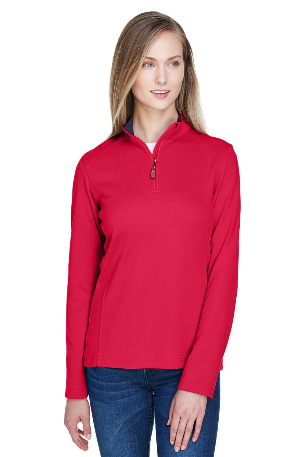 Devon & Jones DG479W Womens DryTec20 Performance Moisture Wicking 1/4 Zip Sweatshirt Red Model Front