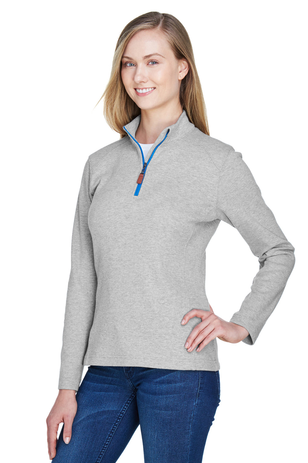 Devon & Jones DG479W Womens DryTec20 Performance Moisture Wicking 1/4 Zip Sweatshirt Heather Grey Model 3q