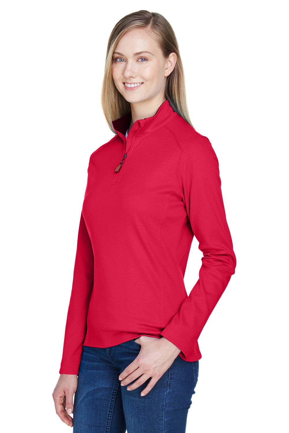 Devon & Jones DG479W Womens DryTec20 Performance Moisture Wicking 1/4 Zip Sweatshirt Red Model 3q