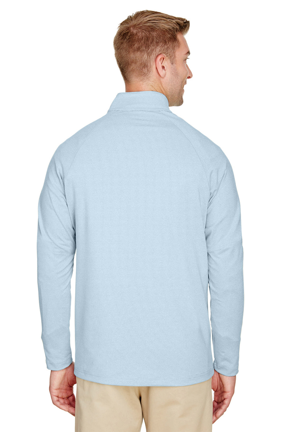 Devon & Jones DG480 Mens CrownLux Clubhouse Performance Moisture Wicking 1/4 Zip Sweatshirt Ocean Blue Model Back