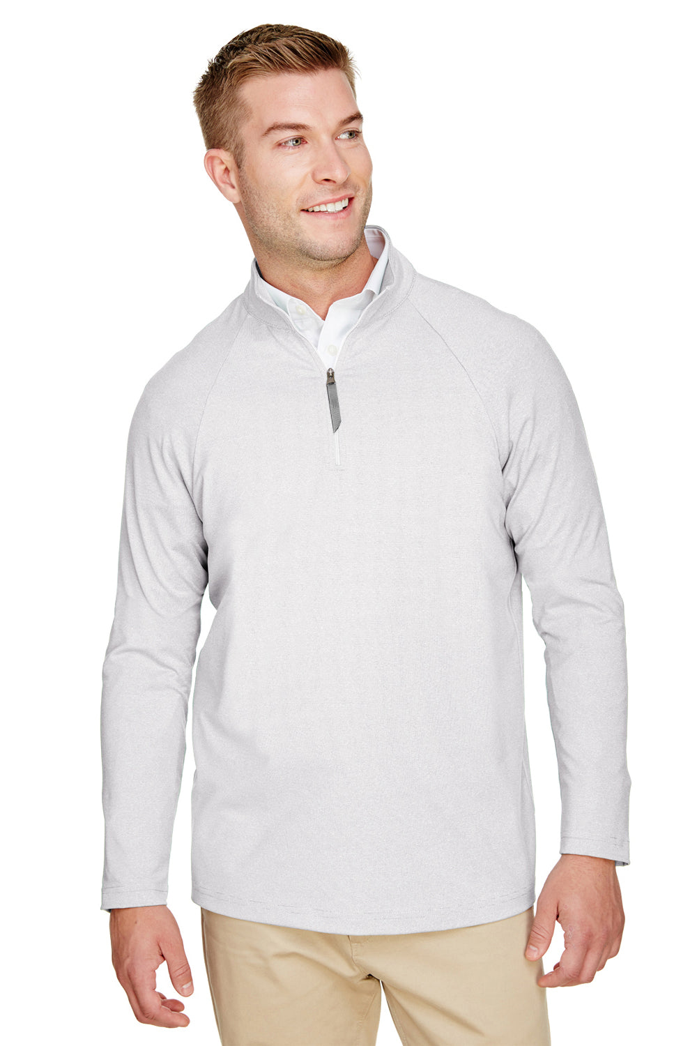 Devon & Jones DG480 Mens CrownLux Clubhouse Performance Moisture Wicking 1/4 Zip Sweatshirt Silver Grey Model Front