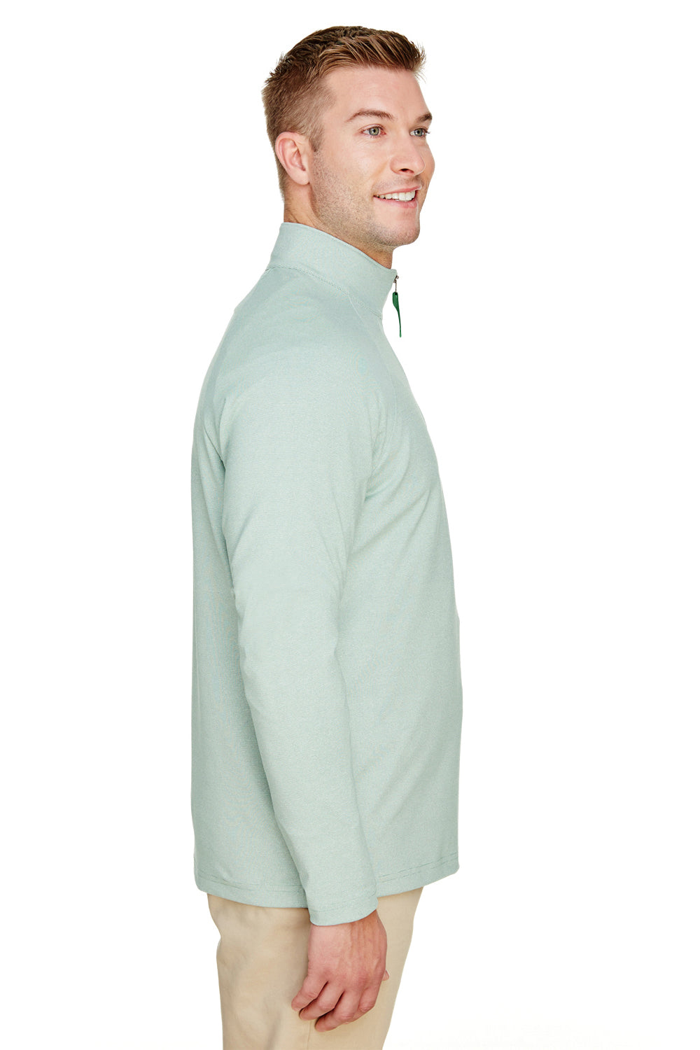 Devon & Jones DG480 Mens CrownLux Clubhouse Performance Moisture Wicking 1/4 Zip Sweatshirt Kelly Green Model Side