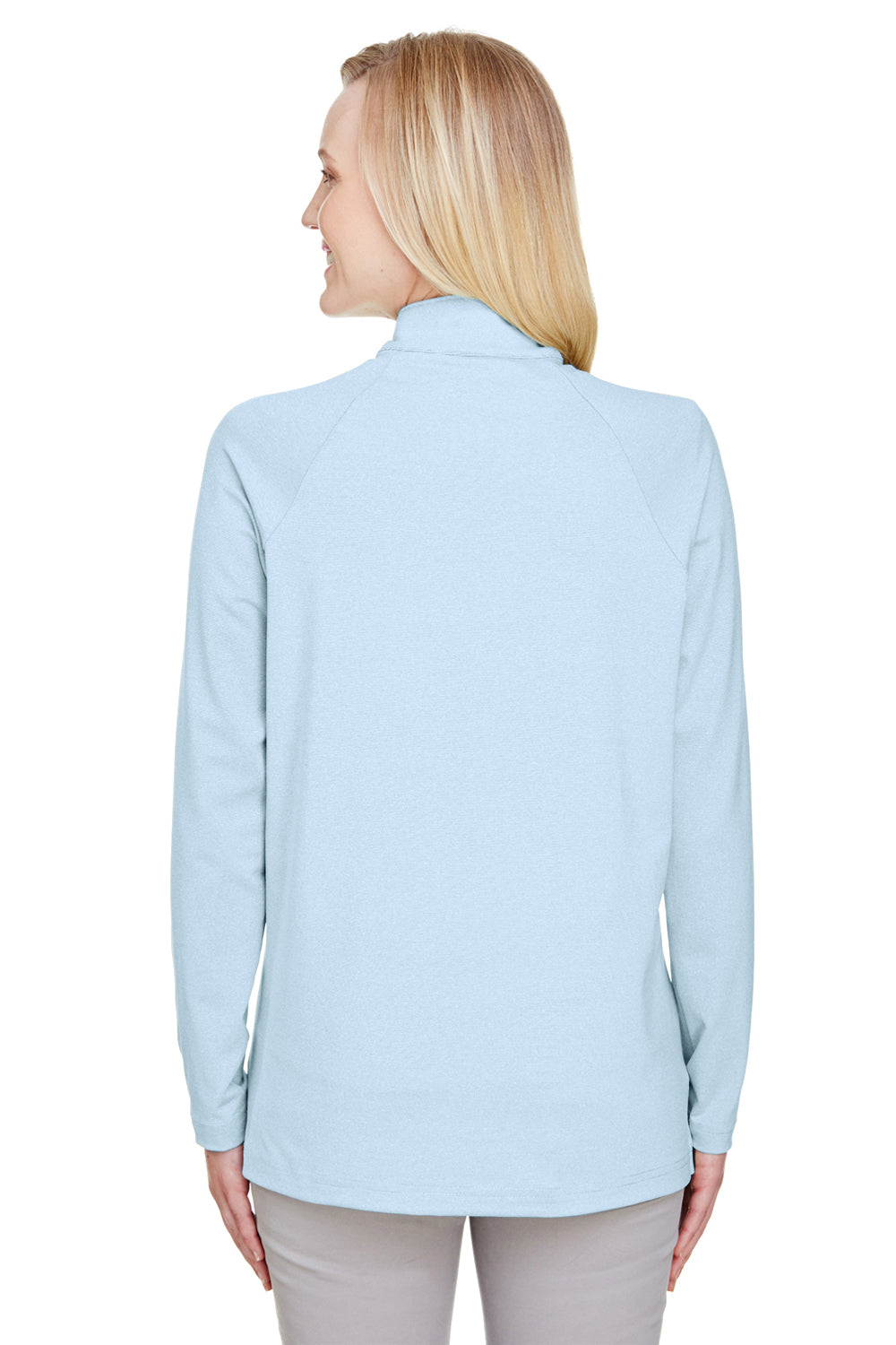 Devon & Jones DG480W Womens CrownLux Clubhouse Performance Moisture Wicking 1/4 Zip Sweatshirt Ocean Blue Model Back