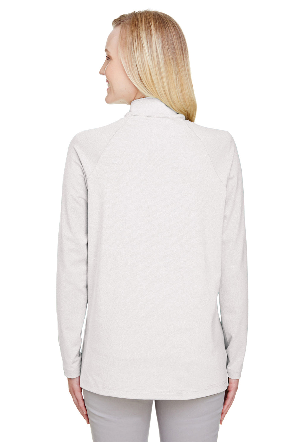 Devon & Jones DG480W Womens CrownLux Clubhouse Performance Moisture Wicking 1/4 Zip Sweatshirt Silver Grey Model Back